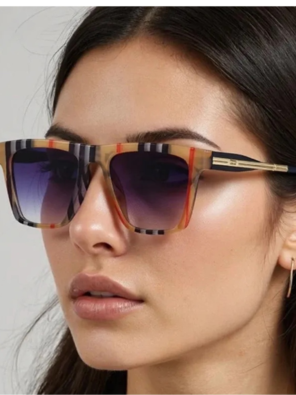 NWT Checkered Square Sunglasses - Brown Gradient